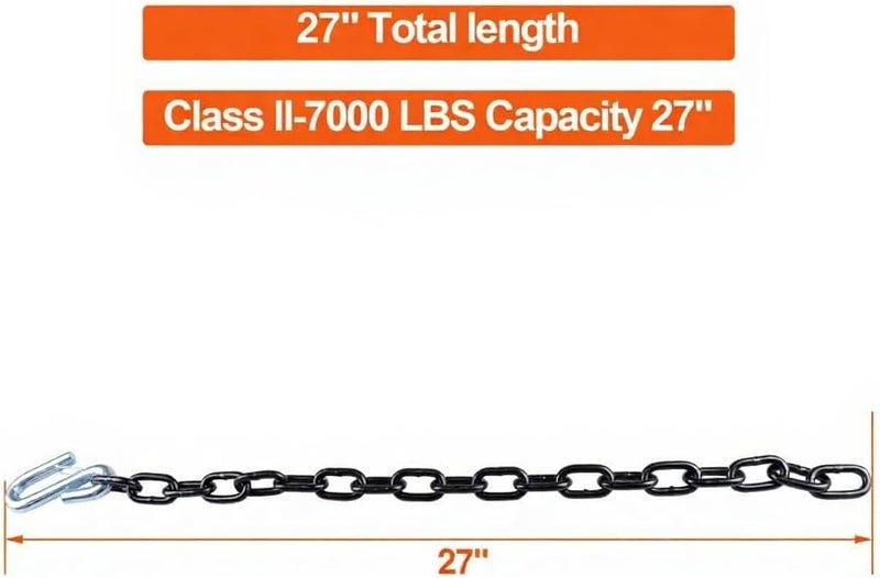 TeukRiGa 5/16"x 27" Grade 30 Steel Black Boat Trailer Safety Chain with 1 Spring Clip Hooks 7000 lbs, 2 Pcs (5/16"x 27") - Image 2